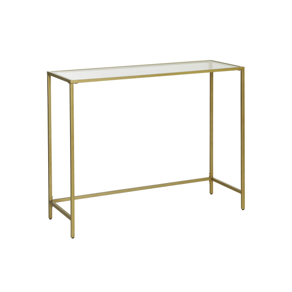 Mesa de console VASAGLE, mesa de vidro temperado, sofá moderno ou mesa de entrada, estrutura de metal, resistente, pés ajustáveis, para sala de estar, corredor, dourada LGT26G