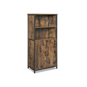 Armário de chão VASAGLE, armário de armazenamento, armário de cozinha com 2 compartimentos abertos, 1 prateleira ajustável atrás das portas, multifuncional, estilo industrial, marrom rústico e preto LSC66BX