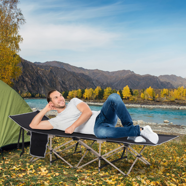 Outsunny Cama de Campismo Dobrável com 1 Bolso Lateral Bolsa de Transporte e Estrutura de Aço  190x68x52 cm Preto - Image 2