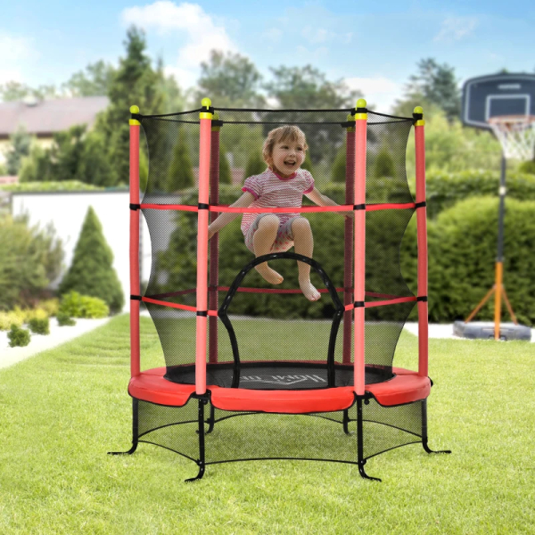 HOMCOM Trampolim para Crianças acima de 3 Anos Cama Elástica Infantil com Rede de Segurança e Estrutura de Aço para Interiores e Exteriores Carga 45kg 163x163x163 cm Vermelho - Image 2