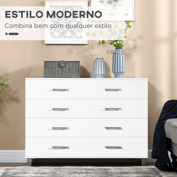 HOMCOM Cómoda com 4 Gavetas Cómoda de Dormitório de Estilo Moderno para Sala de Estar Entrada Corredor 112x38,2x81cm Branco - Image 4