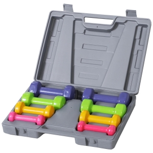 HOMCOM Jogo de 8 Halteres Hexagonais 4 Pares 2kg 1,5kg 1kg 0,5kg com Revestimento Pesos para Exercícios em Casa Academia Aço Multicolor