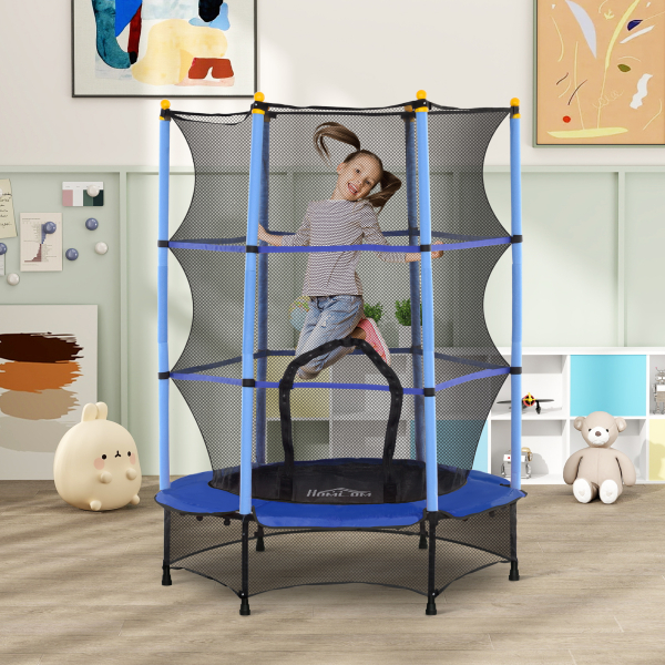 HOMCOM Trampolim para Crianças com Rede de Segurança e Estrutura de Aço para Interiores e Exteriores Carga 50kg Ø140x190 cm Azul - Image 2