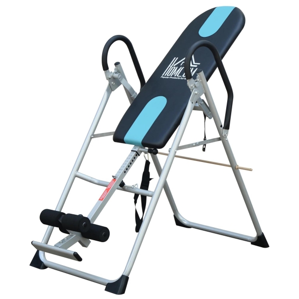 HOMCOM Mesa de Inversão Dobrável com Altura Ajustável entre 147-198 cm e Cinto de Segurança 65x112-142x126 cm Preto e Azul
