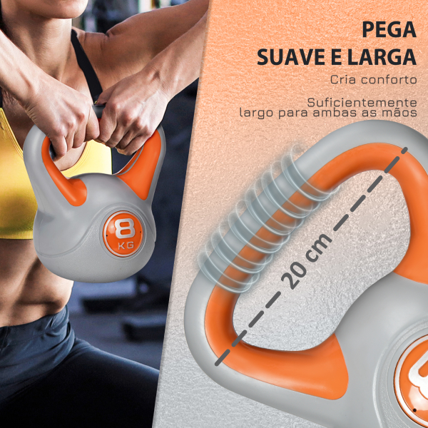 SPORTNOW Kettlebell 8kg Peso Russo com Revestimento de PU e Enchimento de Areia para Treinamento 20x14x24cm Laranja e Cinza - Image 4