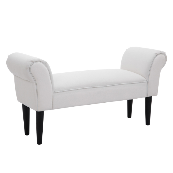 HOMCOM Banco de Pé de Cama Banco com Braços Curvados Estofado e Pés de Madeira Carga Máxima 130kg 102x31x51cm Branco
