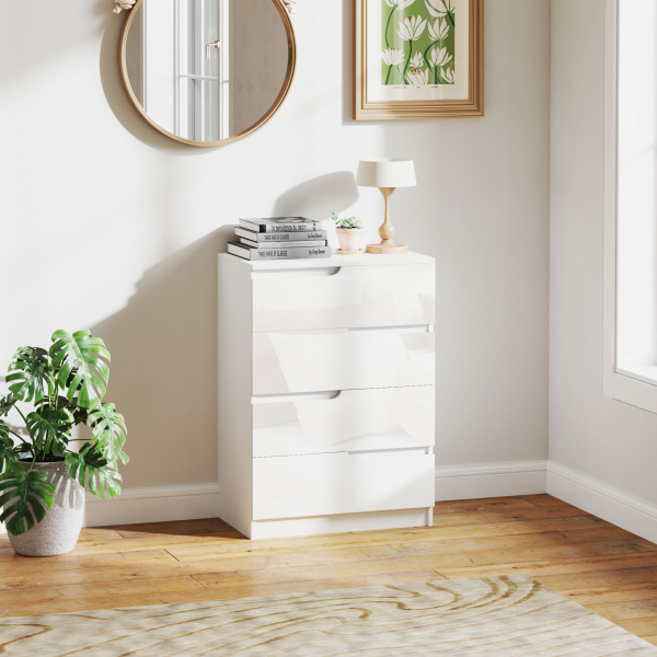 HOMCOM Cómoda com 4 Gavetas Cómoda de Dormitório Moderna com Sistema Anti-Tombo 60x40x85 cm Branco - Image 2