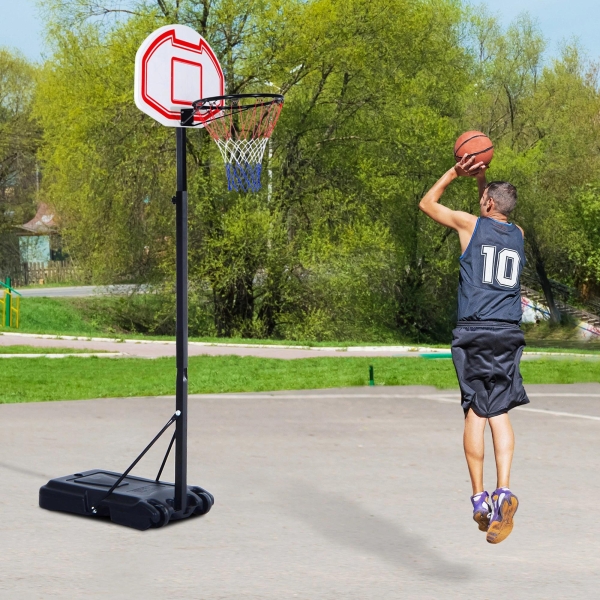 HOMCOM  Tabela de basquetebol dobrável e ajustável em altura 150-210 cm branco preto e vermelho - Image 2
