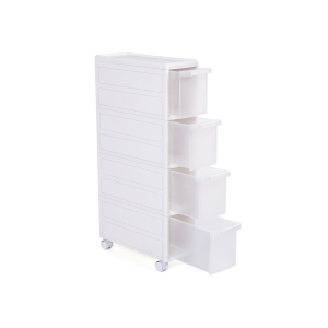 SONGMICS KFR05W Unidade de prateleiras embutidas com 4 gavetas, 2 peças, uso separado, prateleiras de cozinha, unidade de prateleiras de banheiro, carrinho utilitário com rodas, 84,5 cm de altura, branco