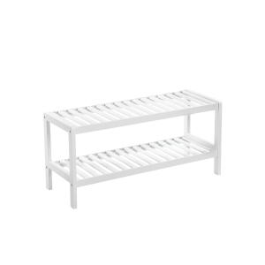 SONGMICS Sapateira de bambu natural de 2 níveis, prateleira para sapatos, plantas e livros, para sala de estar, corredor, quarto e banheiro, 70 x 26 x 33 cm, branco LBS02WT