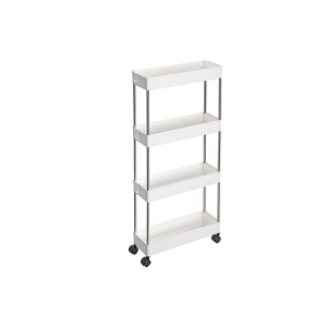 Carrinho de armazenamento SONGMICS de 4 níveis sobre rodas, unidade de armazenamento de plástico, organizador de prateleiras que economiza espaço para espaços pequenos, banheiro e cozinha, 40 x 12,5 x 88 cm, branco KSC08WT