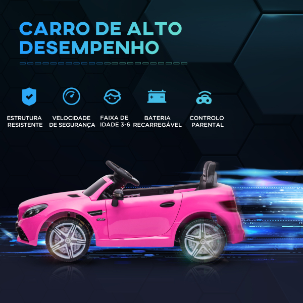 AIYAPLAY Carro Elétrico Mercedes SLC 300 12V para Crianças de 3-6 Anos com Controlo Remoto Faróis LED Buzina Música TF USB e Abertura da Porta 3-5km/h 107x62,5x44cm Rosa - Image 4