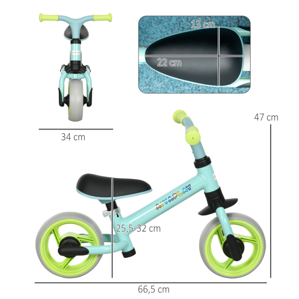 AIYAPLAY Bicicleta sem Pedais para Crianças de 18-48 Meses Bicicleta de Equilíbrio com Assento Ajustável em Altura 66,5x34x47 cm Verde - Image 3
