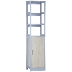 kleankin Coluna Casa de Banho com Porta 3 Prateleiras Abertas Armário Alto de Armazenamento para Casa de Banho 40x30x160cm Cinz