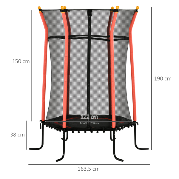 HOMCOM Trampolim para Crianças com Rede de Segurança e Estrutura de Aço para Interiores e Exteriores Carga 50kg Ø163,5x190 cm Vermelho - Image 3
