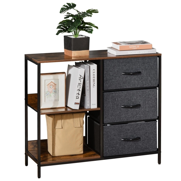 HOMCOM Cómoda de Estilo Industrial com Cestos de Tela Dobráveis e 2 Prateleiras para Dormitório Sala de Estar Corredor 80x29x71cm Marrom Rústico e Cinza Escuro - Image 4