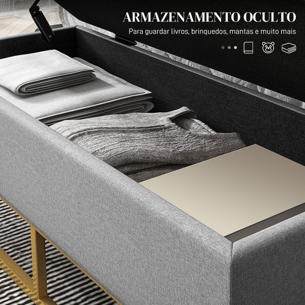 HOMCOM Banco de Armazenamento Retangular Estofado em Linho com Pés de Aço para Sala de Estar Dormitório 110x44x48 cm Cinza - Image 4