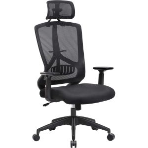Cadeira ergonômica para escritório e mesa SONGMICS com apoio lombar, cadeira giratória para computador com encosto de cabeça e braços ajustáveis, função de balanço e ajuste de altura, preta OBN53BK