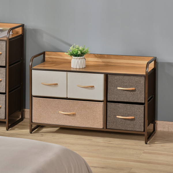 HOMCOM Cómoda com 5 Gavetas de Tecido Amovíveis e Dobráveis Base Elevada Armário de Armazenamento 87,5x29x58cm Multicor - Image 2