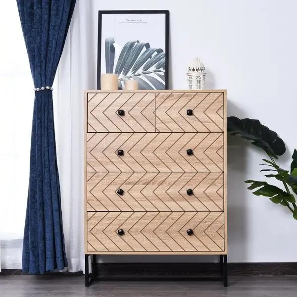 HOMCOM Cómoda com 5 Gavetas Estilo Retrô Móvel Auxiliar de Madeira para Sala de Estar Corredor 80x39,5x110 cm Madeira e Preto - Image 2