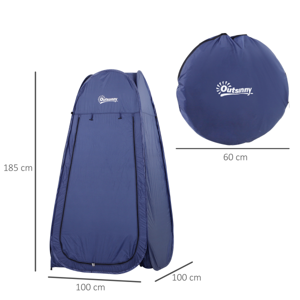 Outsunny Tenda de Duche para Campismo Dobrável Pop UP Tenda de Privacidade com proteção UV e Tecido Impermeável 100x100x185cm Azul Escuro - Image 3