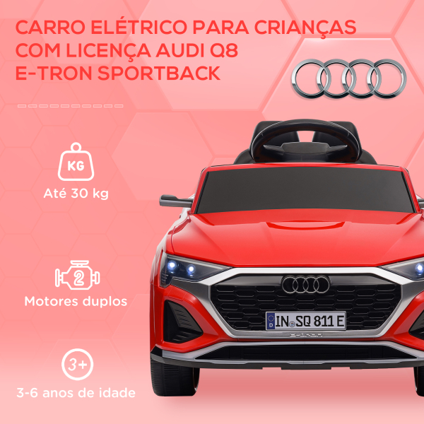 AIYAPLAY Carro Elétrico para Crianças Carro Audi Q8 Etron Sportback Infantil 12V Faróis Buzina e Música 98x49,5x43 cm Vermelho - Image 4