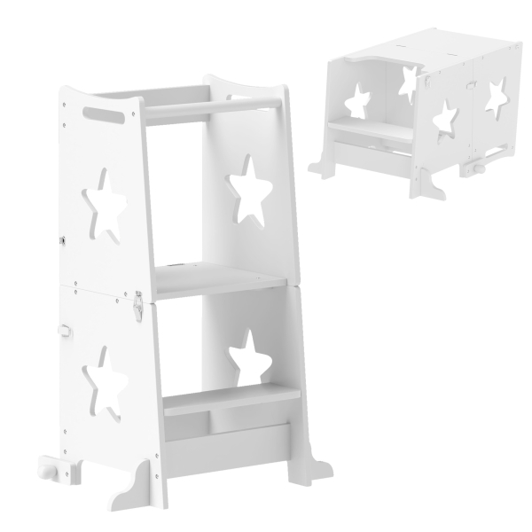 AIYAPLAY Torre de Aprendizagem 2 em 1 Torre de Aprendizagem para Crianças Convertível em Mesa e Cadeira 60x44,5x86 cm Branco