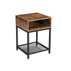 Mesa de cabeceira VASAGLE, mesa lateral, mesa lateral com compartimento aberto e prateleira de tela, para sala de estar e quarto, fácil montagem, economiza espaço, industrial, marrom rústico e preto LET46X