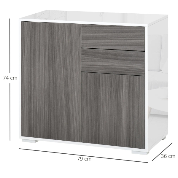 HOMCOM Aparador Auxiliar com 2 Portas 2 Gavetas e Prateleira Ajustável Abertura a Pressão Móvel Organizador de Armazenamento para Dormitório Sala de Estar 79x36x74cm Cinza - Image 3
