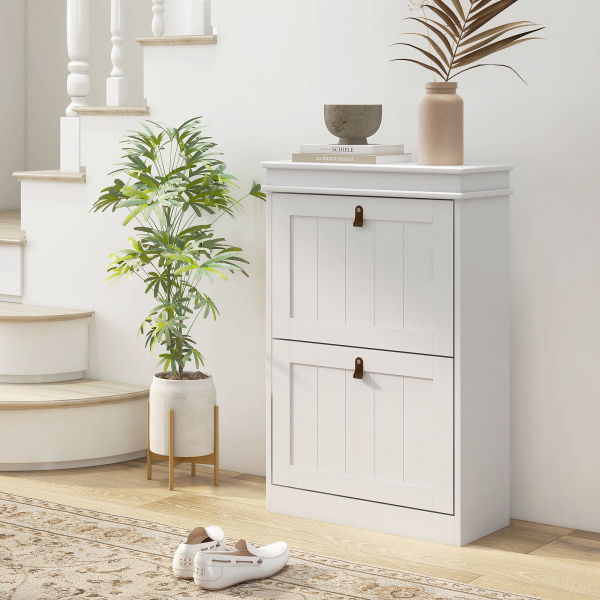 HOMCOM Móvel Sapateira Branco Sapateira Estreita com 2 Portas e Prateleira Ajustável para 10 Pares de Sapatos 54x24x82,5 cm Branco - Image 2