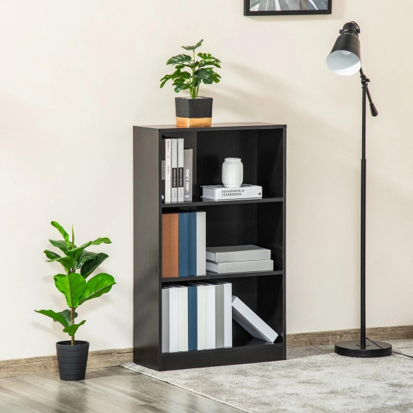 HOMCOM Estante para Livros com 3 Compartimentos de Armazenamento Livros Plantas para Sala de Estar Estúdio Dormitório 62,2x24x102,4cm Preto - Image 2