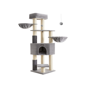 Árvore para gatos Feandrea para gatos grandes, torre resistente de 63 polegadas com almofadas autoaquecidas, 2 escovas automáticas, 9 arranhadores, poleiro grande, caverna e cestas, cinza-pomba e branco-creme PCT003N01