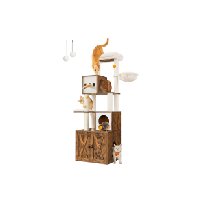 Arranhador para gatos Feandrea com caixa de areia 185 cm de altura Arranhador para gatos Plataforma lavável Almofada Vintage Marrom PCT116X01