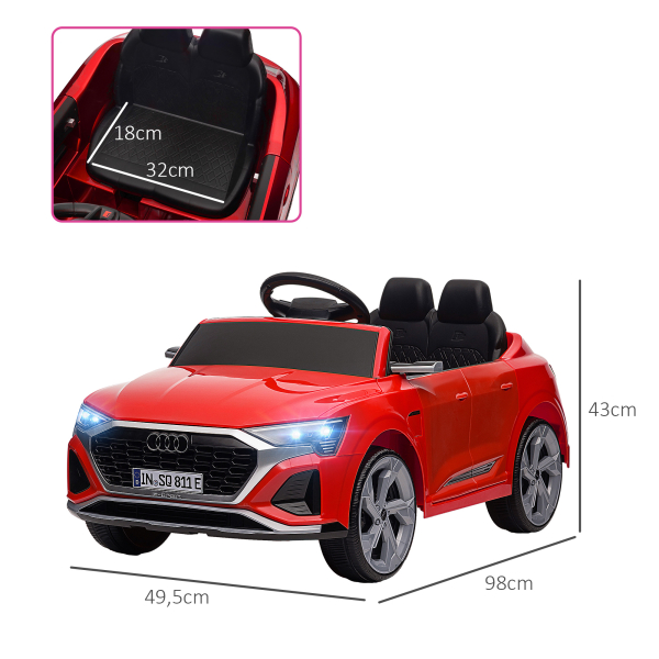 AIYAPLAY Carro Elétrico para Crianças Carro Audi Q8 Etron Sportback Infantil 12V Faróis Buzina e Música 98x49,5x43 cm Vermelho - Image 3