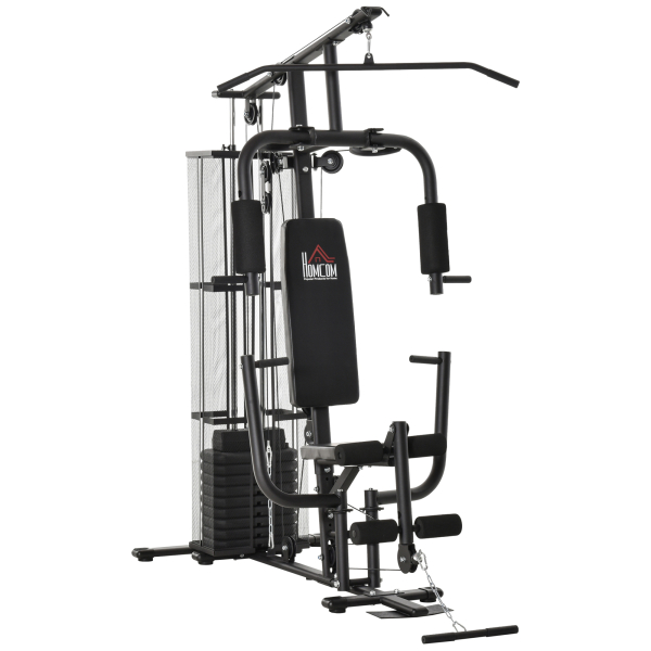HOMCOM Máquina Multi Estação de Musculação com Placas de Peso de 45kg Carga Máxima 120kg para Treinamento Fitness 150x110x210cm Preto