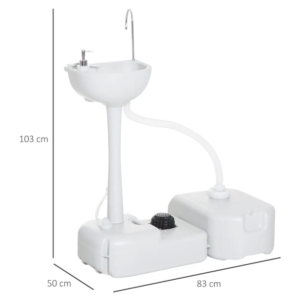 Outsunny Lavatório Portátil para Campismo com Depósito de Recuperação de Água e Dispensador de Sabão 83x50x103 cm Cinza Claro - Image 3