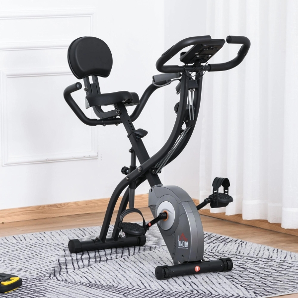 HOMCOM Bicicleta Estática Dobrável com Volante de Inércia de 1,5kg Sensor de Pulso Tela LCD Resistência Ajustável em 8 Níveis e Assento Regulável 107x53x107cm Preto - Image 2