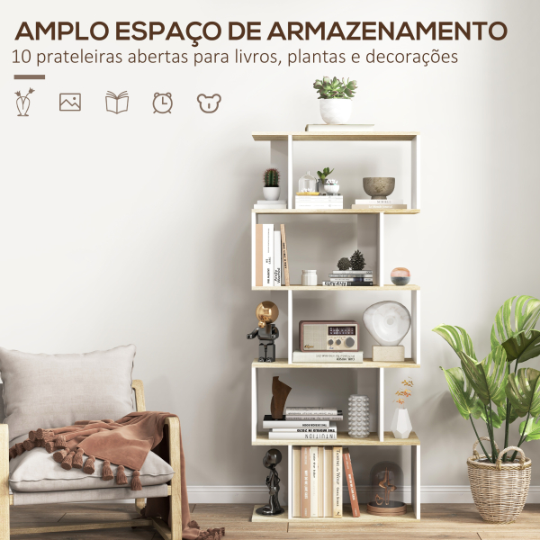 HOMCOM Estante para Livros Estilo Nórdico Estante com 5 Prateleiras Anti-Tombo Carga 25 kg 70x29,5x163 cm Branco e Madeira - Image 4