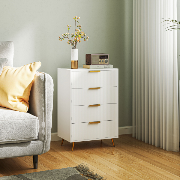 HOMCOM Cómoda com 4 Gavetas Cómoda de Dormitório Moderna com Desenho Ondulado Anti-Tombo 60x40x90 cm Branco - Image 2