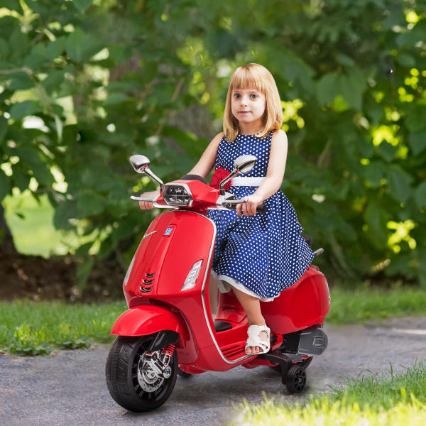 AIYAPLAY Moto Elétrica para Crianças de 3-6 Anos com Licença Vespa com USB MP3 Luz LED Rádio FM Velocidade 3 km/h Vermelho - Image 2