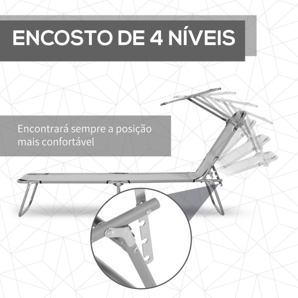 Outsunny Espreguiçadeira de Jardim Dobrável com Toldo Removível e Ajustável e Encosto Ajustável em 4 Posições  187x58x36 cm Cinza Claro - Image 4