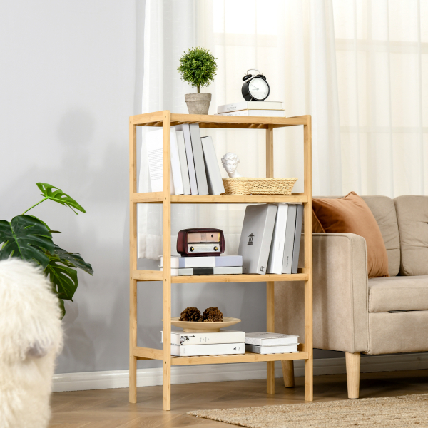 HOMCOM Estante de Bambú de 4 Níveis Móvel Organizador Multifuncional para Casa de Banho Cozinha Sala de Estar com Dispositivo Anti-Rolamento 62x33x112cn Natural - Image 2