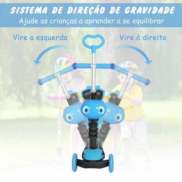 HOMCOM trotinete 5 em 1 para crianças de acima de1 ano trotinete de 3 rodas com assento removível guiador ajustável 62x25x72,5 cm Azul - Image 4