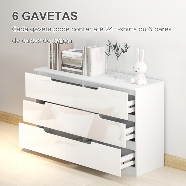 HOMCOM Cómoda com 6 Gavetas Cómoda de Dormitório Moderna com Sistema Anti-Tombo 120x40x75 cm Branco - Image 4