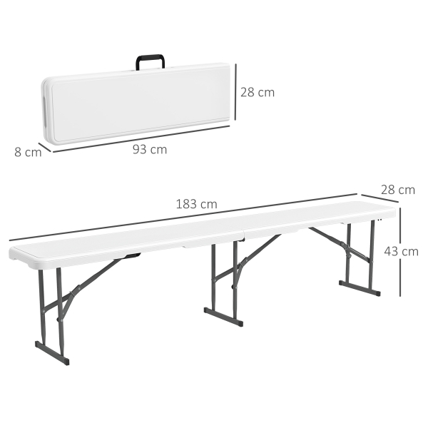 Outsunny Banco de Jardim Dobrável Banco de Exterior de 3 Lugares com Estrutura de Aço Carga 360 kg p183x28x43 cm Branco - Image 3
