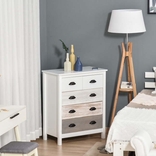 HOMCOM Cómoda com 5 Gavetas Cómoda para Dormitório Moderna com Desenho Anti-Tombo 70x38x85 cm Branco - Image 2
