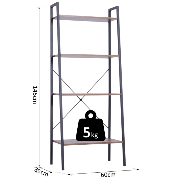 HOMCOM Estante de escada com 4 prateleiras para sala de estar  60x35x145cm preto e madeira - Image 3