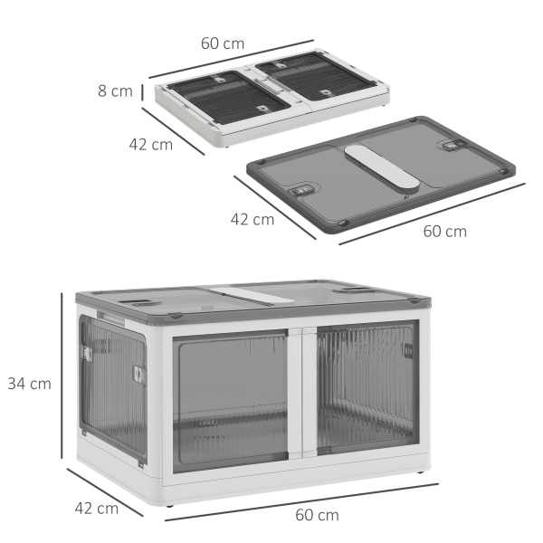 HOMCOM Caixa de Armazenamento Empilhável com Tampa 69L Caixa Organizadora Dobrável com Rodas 60x42x34 cm Branco - Image 3