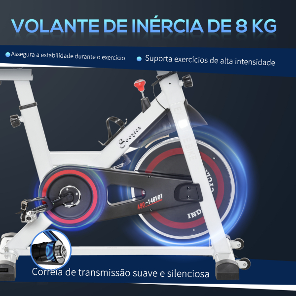HOMCOM Bicicleta estática com tela LCD Sela ajustável Volante 8 kg Carga 100 kg 103x53x110-114 cm Branco - Image 4