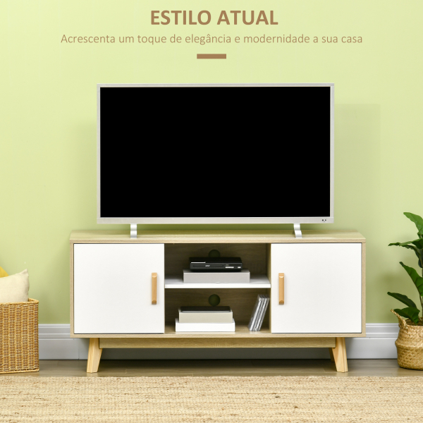 HOMCOM Móvel de TV para Televisores de até 55 Polegadas com 2 Gavetas 2 Prateleiras e 2 Armários120x40x55cm Madeira e Branco - Image 4